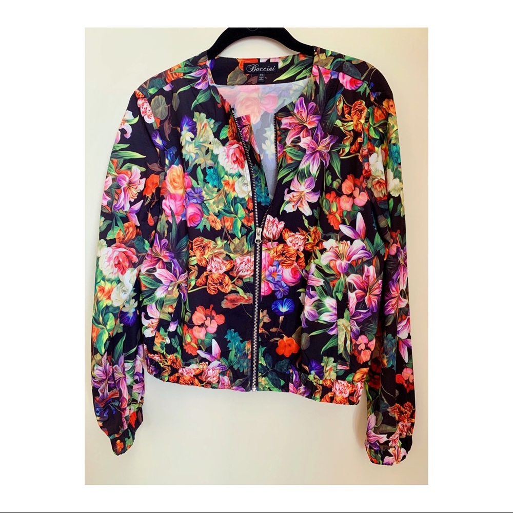 Bright Floral Bomber-Style Jacket